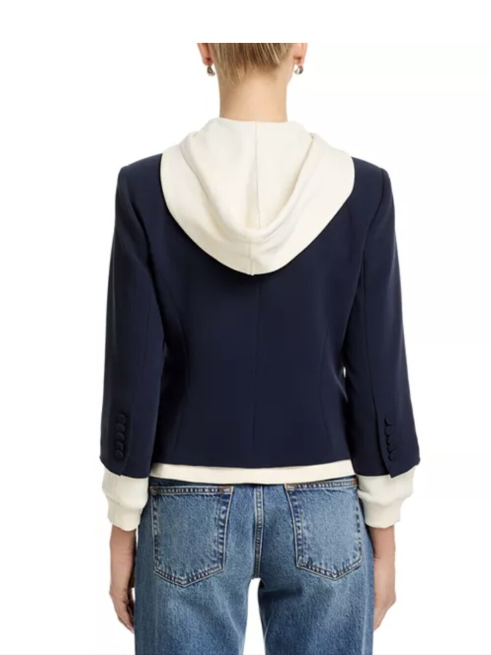 NWOT Cinq A Sept Le Petit Khloe Navy and Ivory Hooded Blazer Jacket Size 8 - Picture 4 of 12